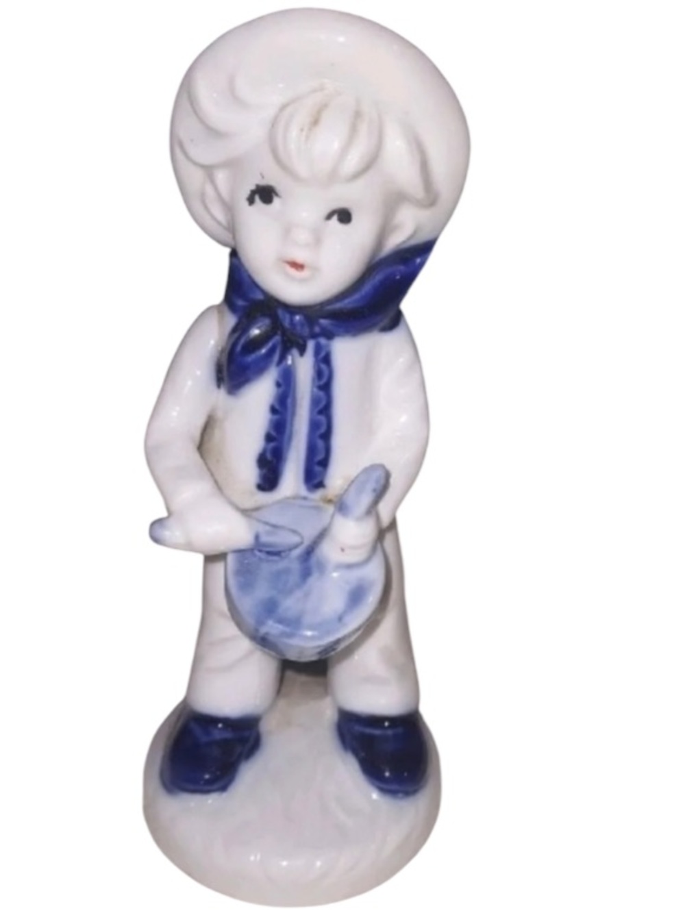 1980 Enesco Figurine Drummer Boy White Blue Porcelain